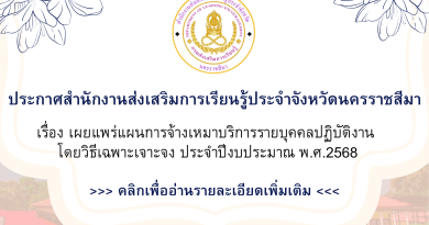ประกาศสำนักงานส่งเสริมการเรียนรู้ประจำจังหวัดนครราชสีมา