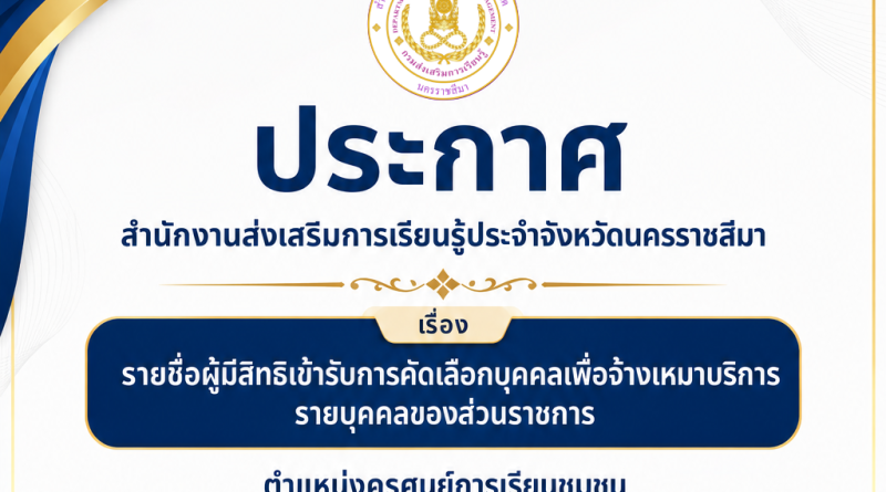 ประกาศสำนักงานส่งเสริมการเรียนรู้ประจำจังหวัดนครราชสีมา