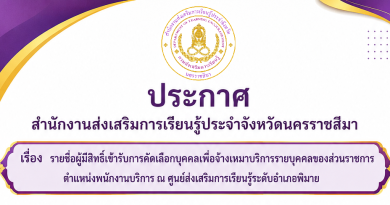 ประกาศสำนักงานส่งเสริมการรเียนรู้ประจำจังหวัดนครราชสีมา