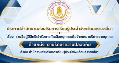 ประกาศสำนักงานส่งเสริมการเรียนรู้ประจำจังหวัดนครราชสีมา